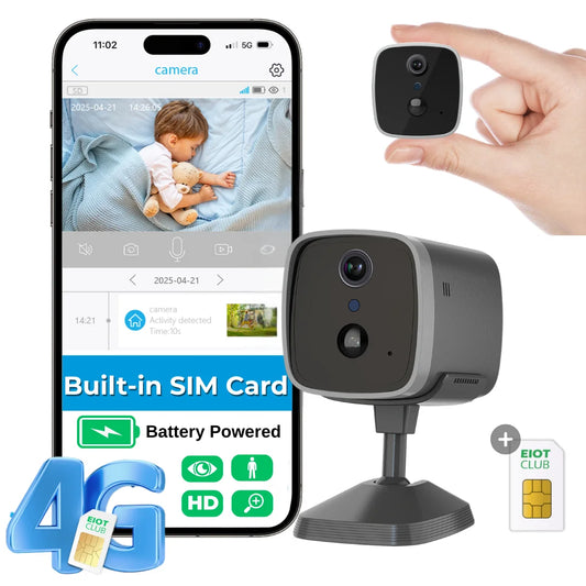 Mini 4G Wireless Security Camera with SIM Card, Battery Powered, Night Vision, Human Detection, Indoor Outdoor Use Hidden Cam