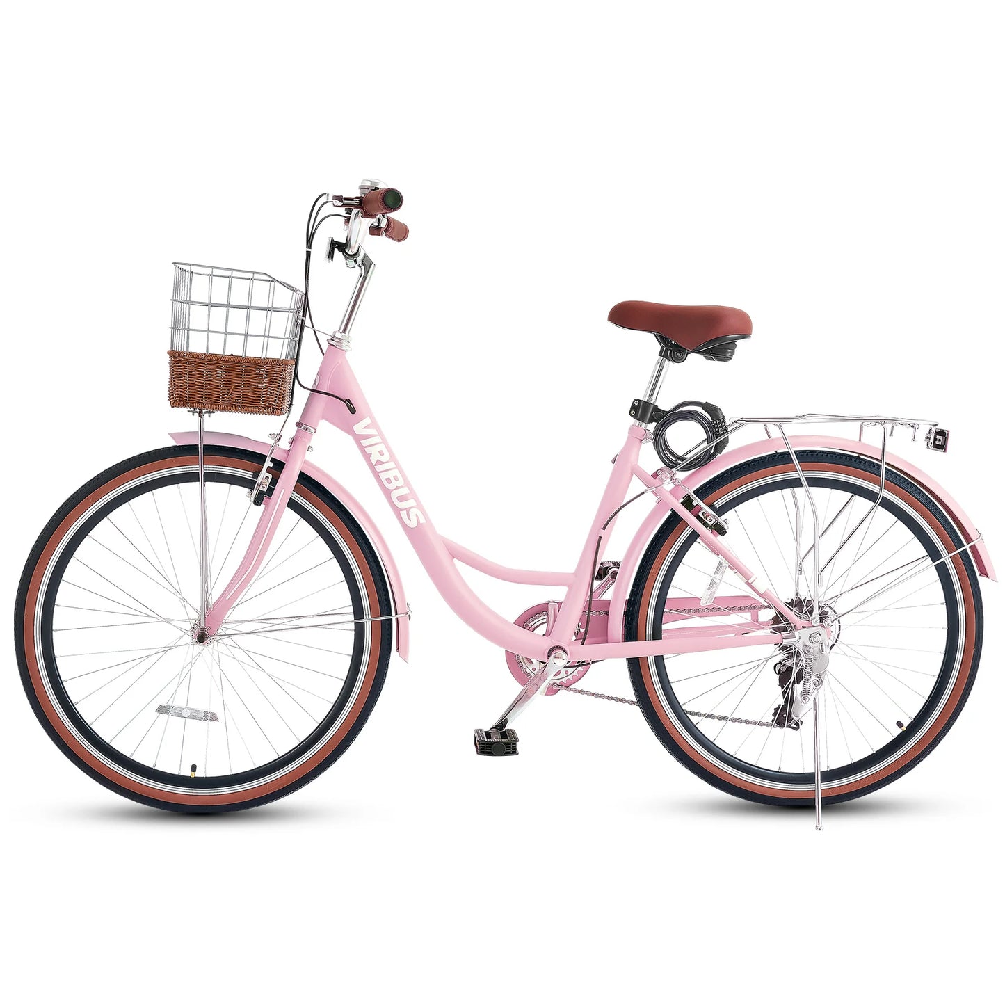 7-Speed Beach Cruiser Bike 24''/26" City Bicycle w Basket for Women