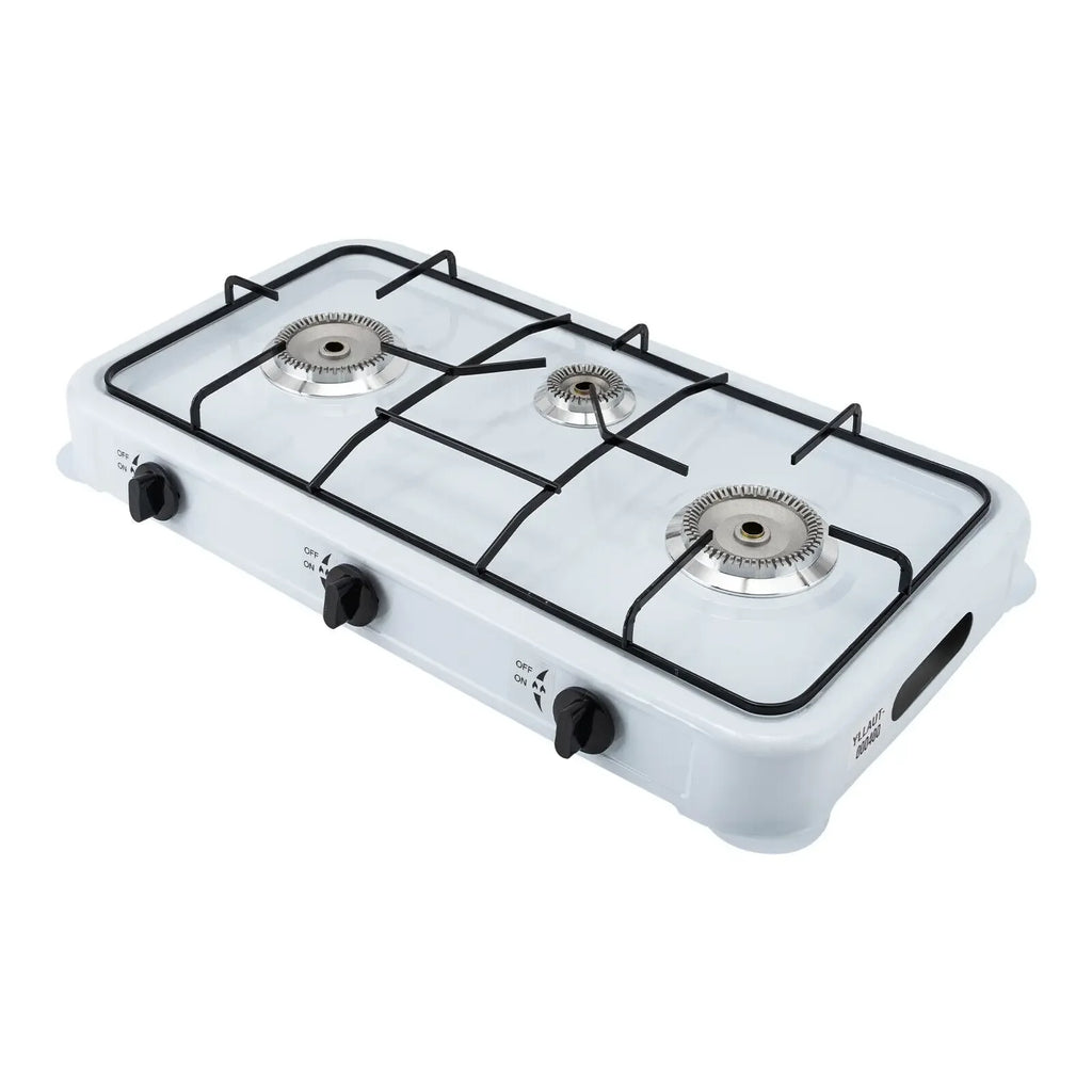 White Built-in 3-Burner Gas Cooktop Rectangular Cast Aluminum with Hose