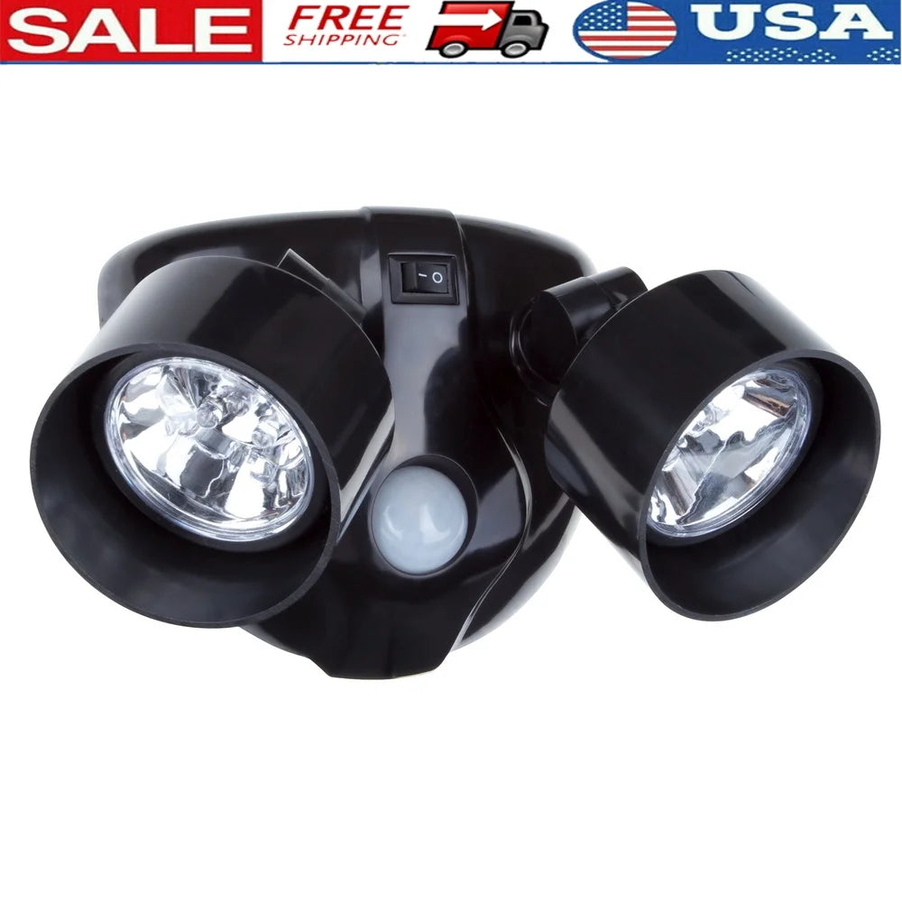 Dual Head Motion Sensor LED Security Light Wireless Outdoor Adjustable 360 Degree Beam Angle Waterproof Easy Install Safety
