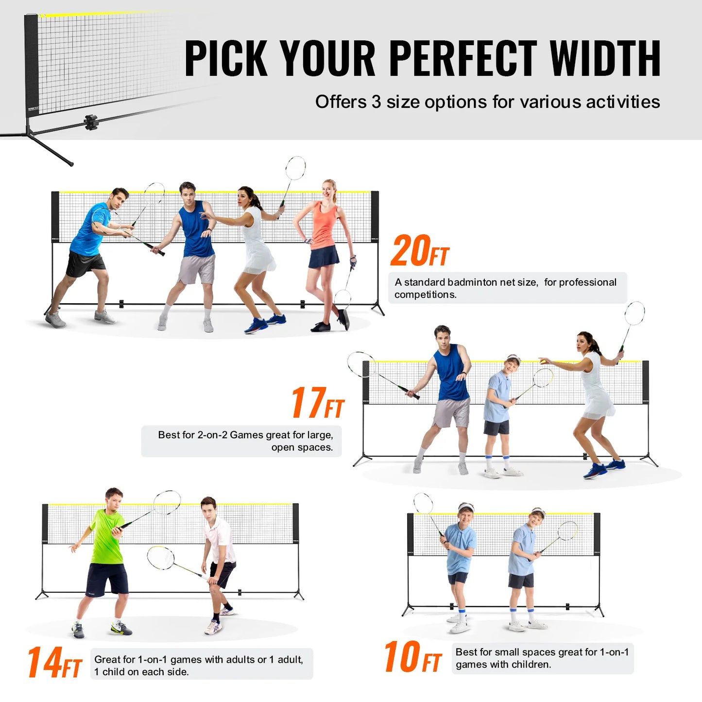 10-17FT Badminton Net Height Adjustable Volleyball Net Wide Foldable Pickleball Net Portable Easy Setup Tennis Net Set