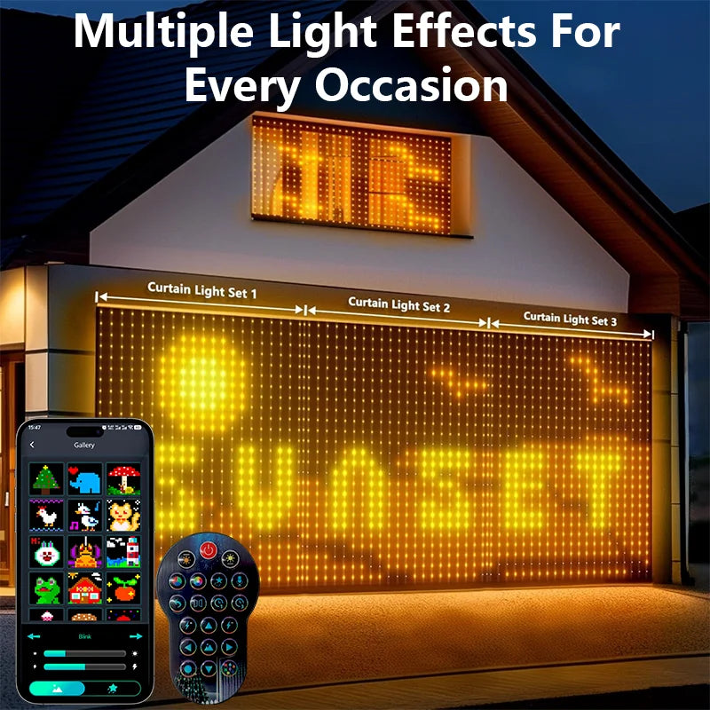 2PCS Smart Curtain Lights RGB Curtain String Lights with App Remote Music Sync Dynamic DIY for Indoor Outdoor Xmas Wall Decor