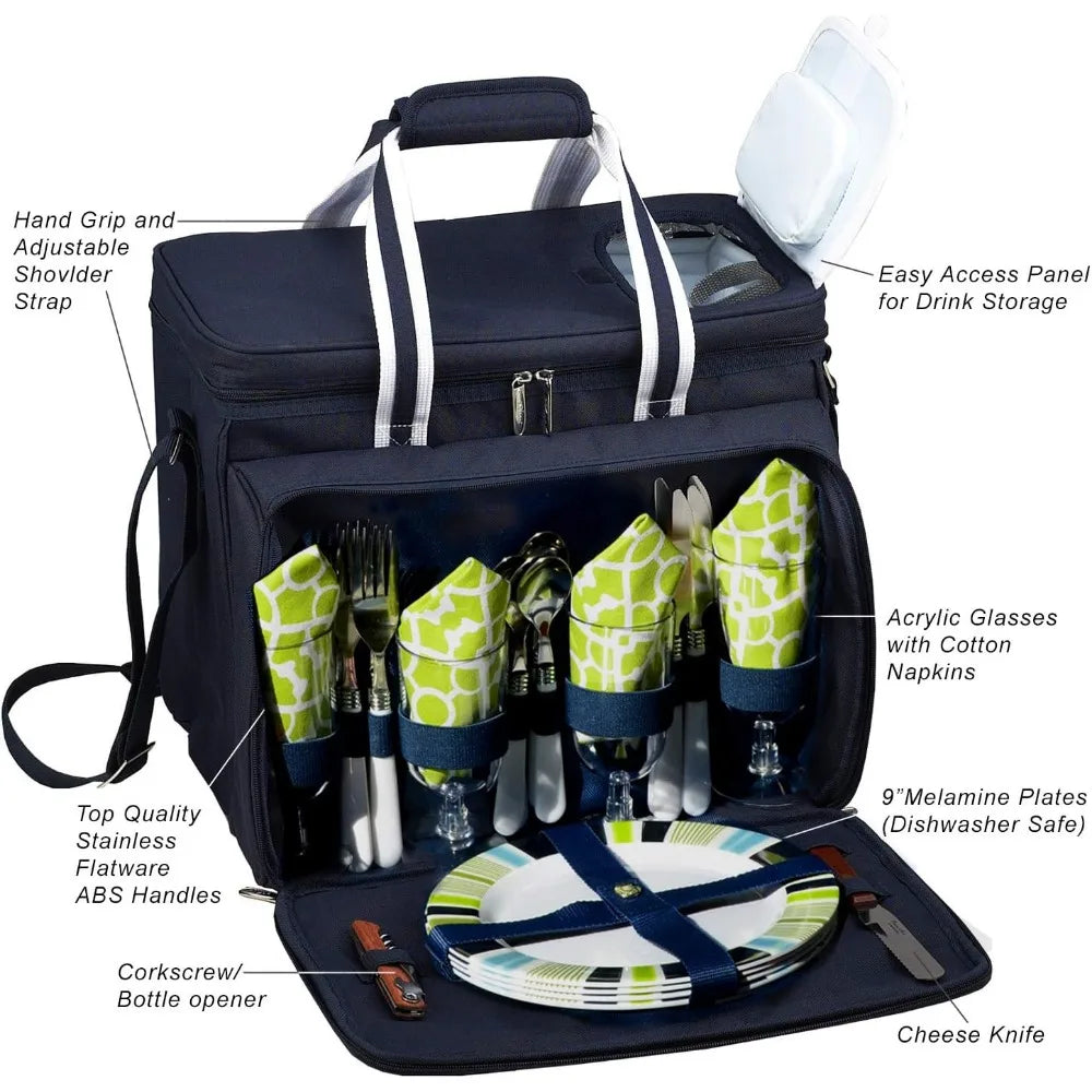 Original Insulated Picnic Cooler with Service for 4 on Wheels-Designed & Assembled in USA