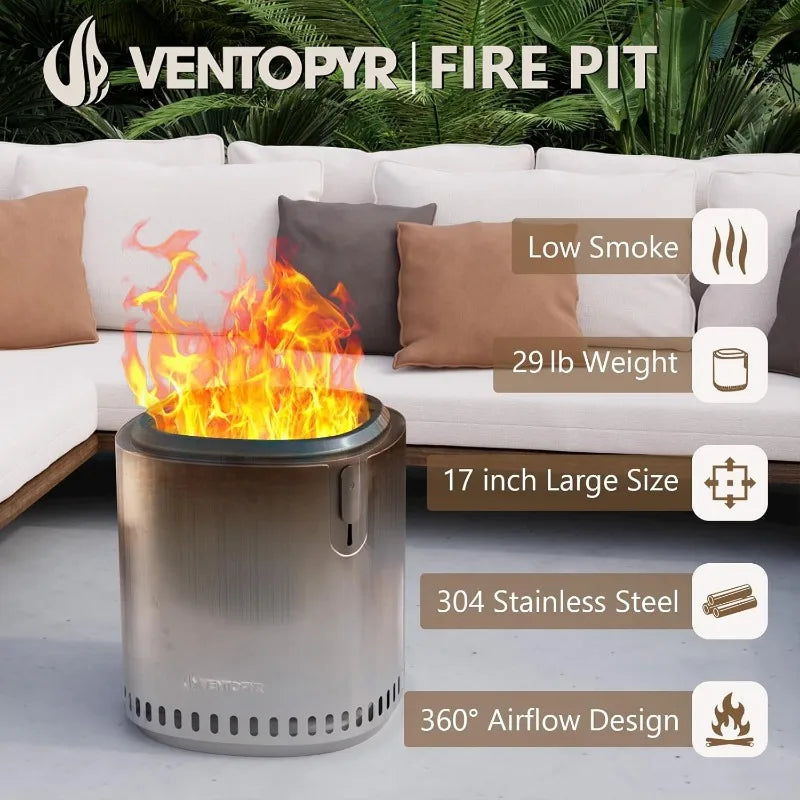Smokeless Fire Pit, Stainless Steel Stove with Adjustable Firepower, Removable Ash Pan, Portable Camping Fire Table Wood Burning