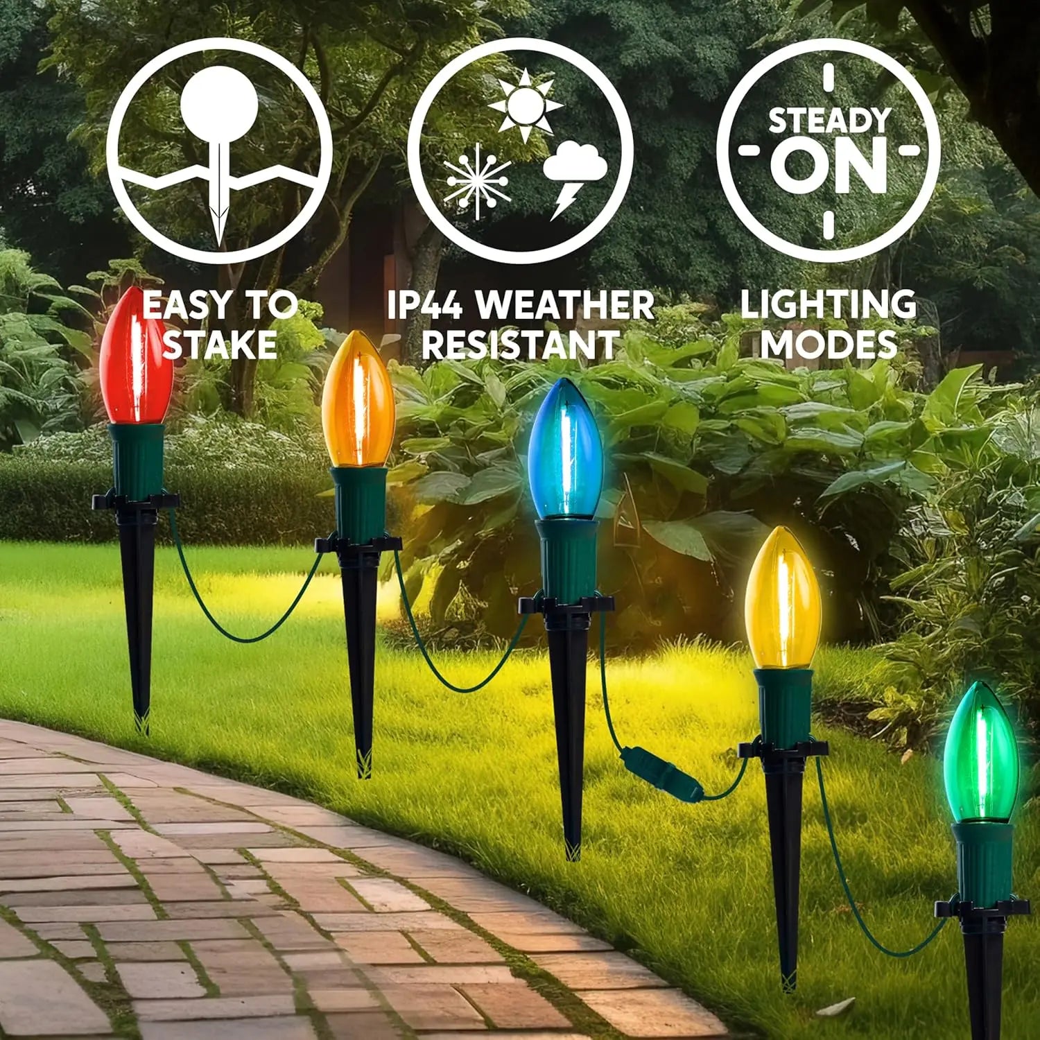 Christmas Pathway Marker String Lights 30.75ft 24 Outdoor Multicolor with Stakes for Holiday Waterproof Outside Garden
