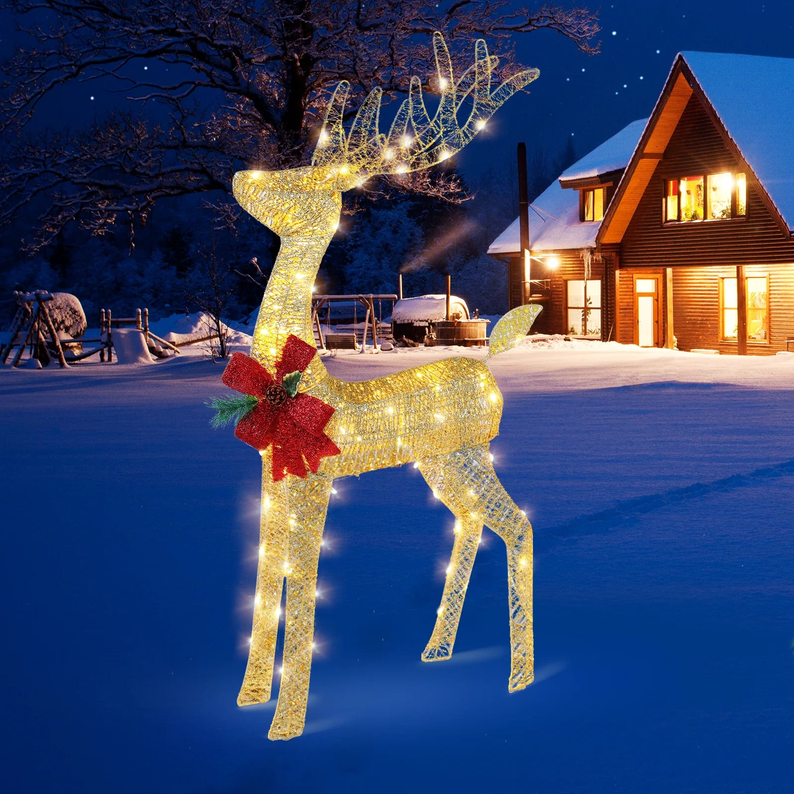Lighted Christmas Reindeer Outdoor Decorations, Weather Proof 4ft Santa's Sleigh Reindeer Christmas Ornament Indoor Home Decor