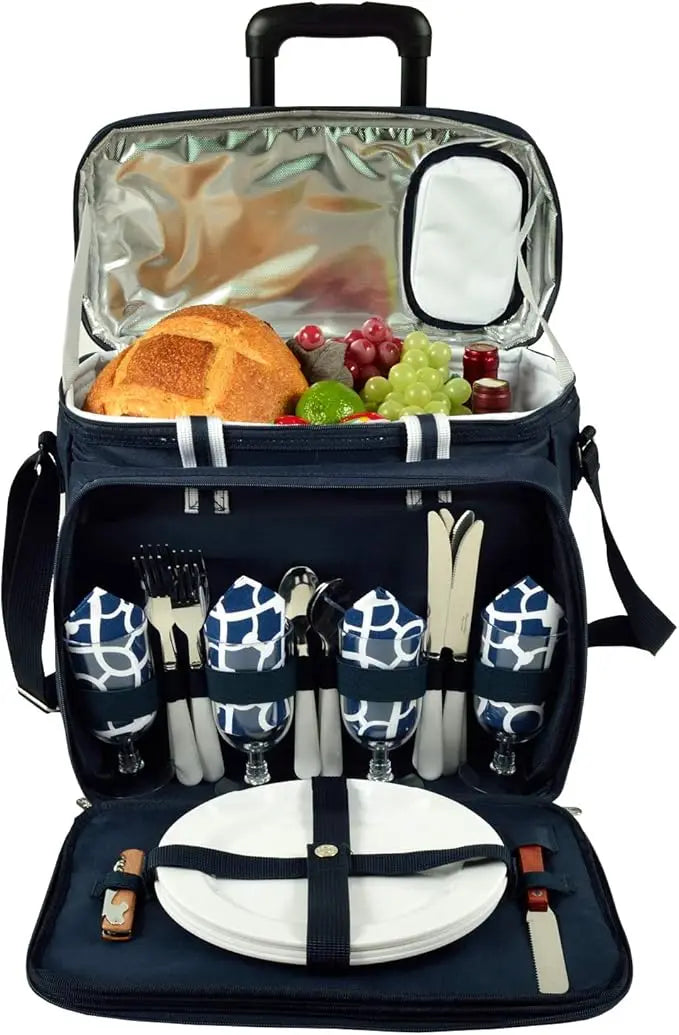 Original Insulated Picnic Cooler with Service for 4 on Wheels-Designed & Assembled in USA