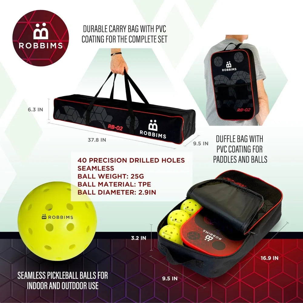 Portable Pickleball Set with Net  4 USAPA Approved Carbon Fiber Paddles, Duffle Bag, Regulation Size Pickleball Net System