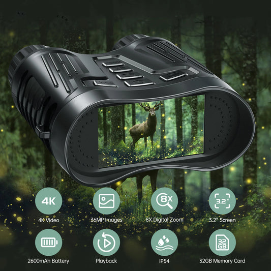 Rechargeable Night Vision Binoculars 8X Digital Zoom 2600mAh Full Darkness 400M Hunting Telescope 4K Infrared Nightvision Goggle