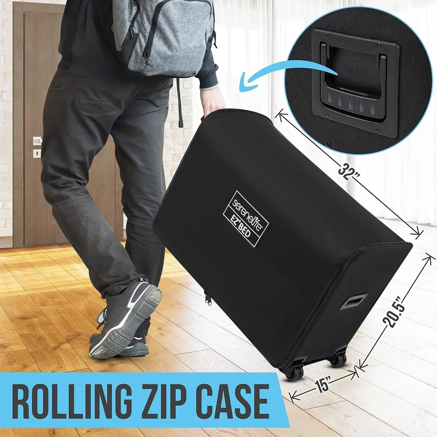 Bed Air Mattress with Frame and Rolling Case, Self-Inflating Airbed with Built in Pump for Travel