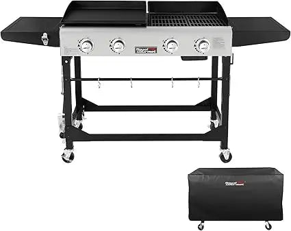 4-Burner Propane Gas Grill and Griddle Combo with Cover, Griddle Grill Combo with 48,000 BTUs Output for Outdoor Cooking