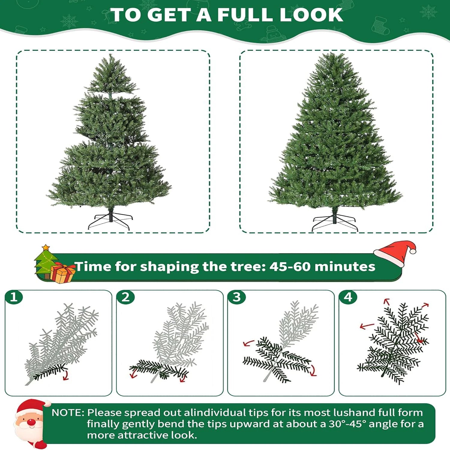 9FT Pre-Lit Artificial Christmas Tree, Fraser Fir, 4 Colors Led, 3380 Branch Tips, Xmas Tree for Home Office Decor