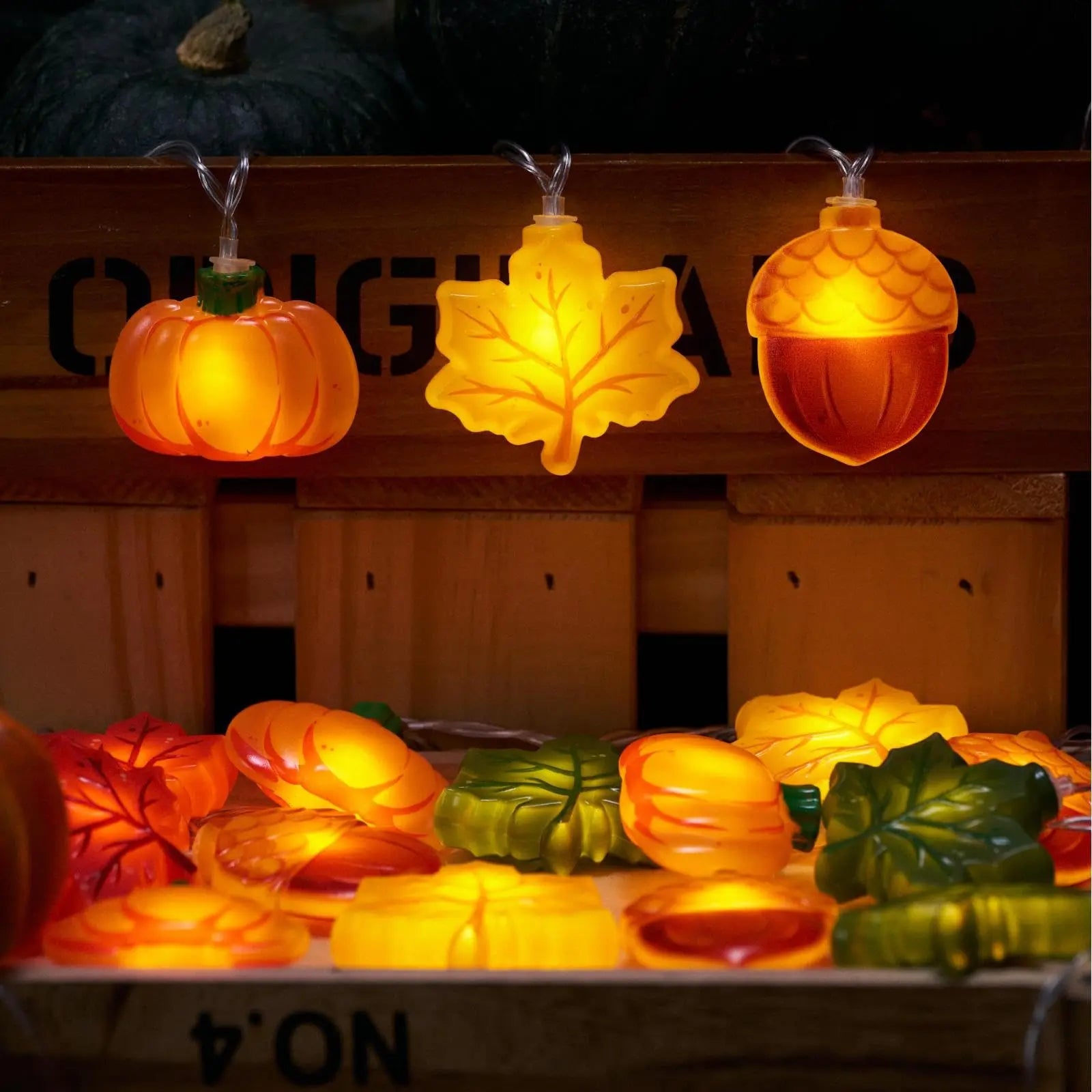 LED Pumpkin Maple Leaf Acorn String Lights，Fall Harvest Decor for Halloween Thanksgiving Christmas, Party Garden Fireplace