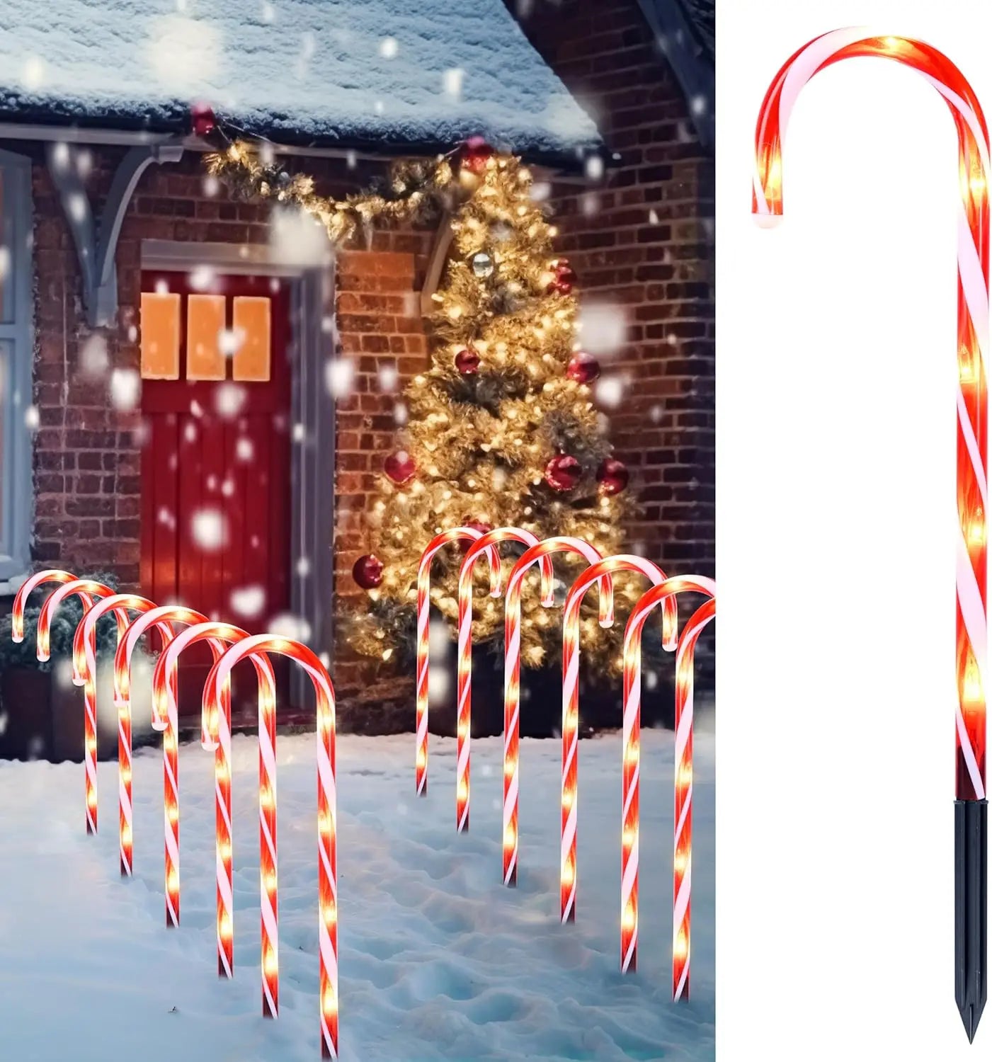 16" Christmas Candy Cane Pathway Markers Lights Set of 12 with Warm White for Xmas Indoor and Outdoor Decorations