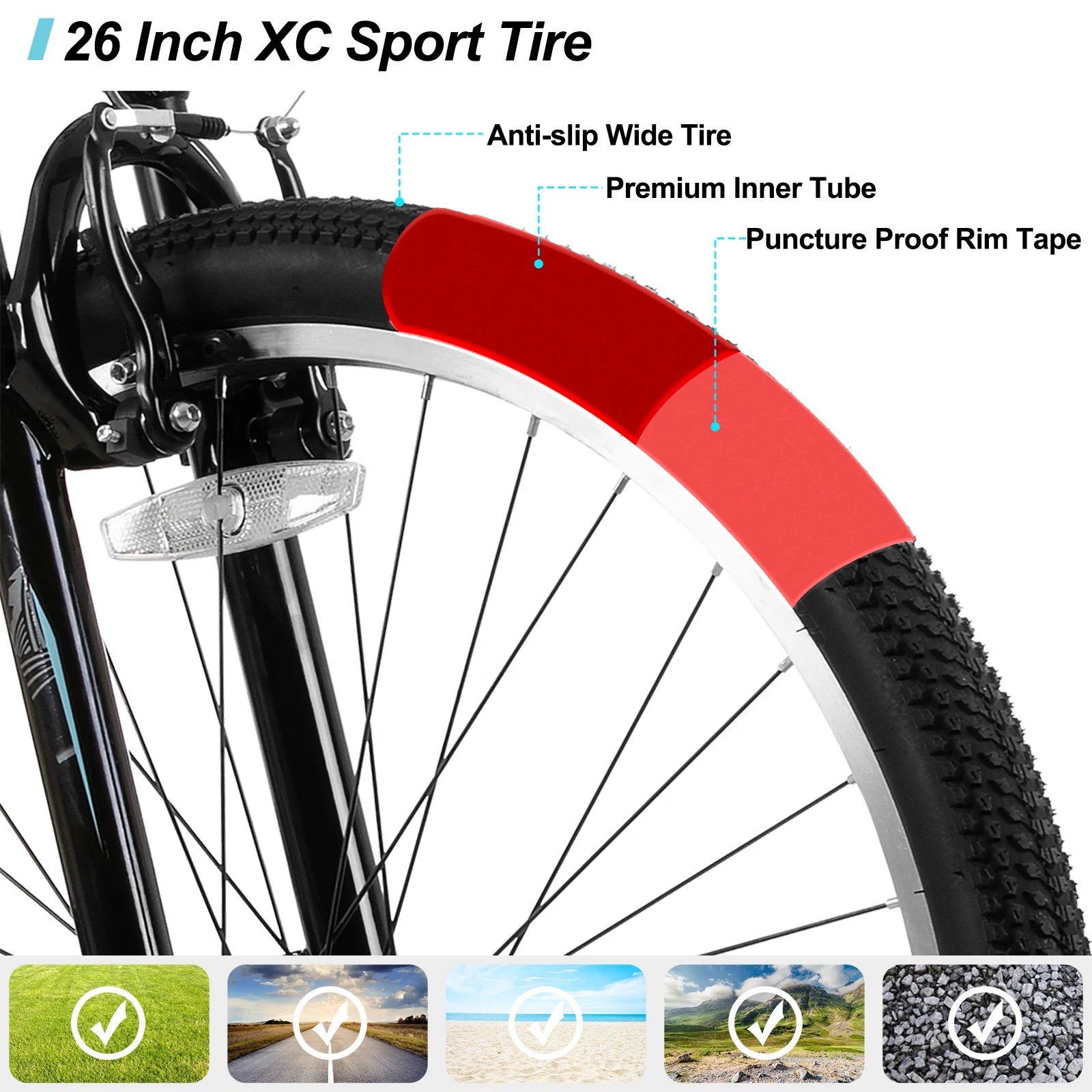 26 Inch Women‘s Mountain Bike, 21 Speed Steel Frame Adult Bicycle, Man MTB Bikes with Suspension Fork, Purple Green White