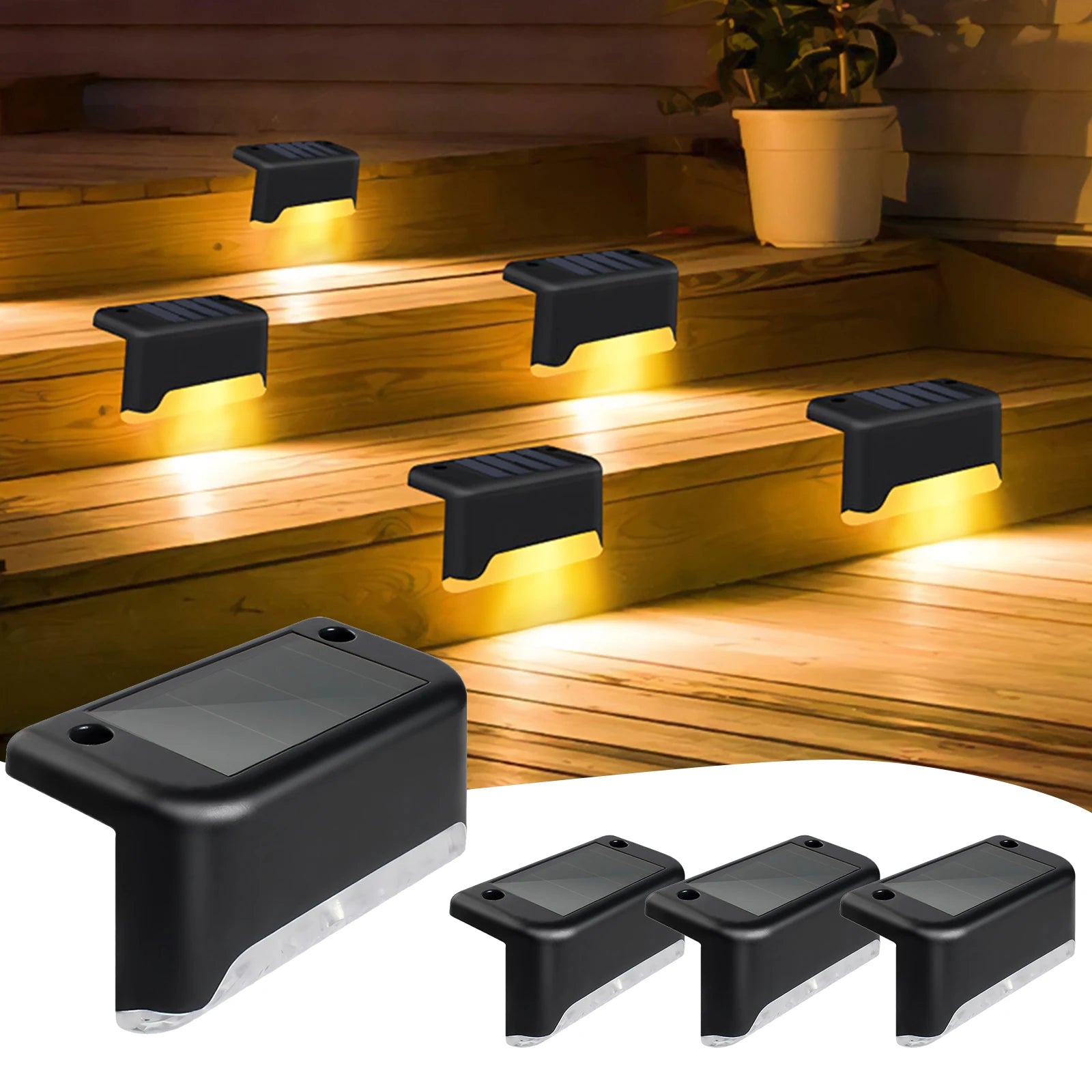4 Pack Solar Deck Lights Outdoor Solar-Powered Waterproof Wall Lamp LED Lights Warm White for Stairs Steps Fences Yard Patio