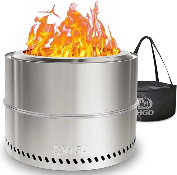 Portable Outdoor Smokeless Fire Pit, 20 Inch Diameter, Stainless Steel Wood Burning Campfire with Travel Bag, Ideal for Camping