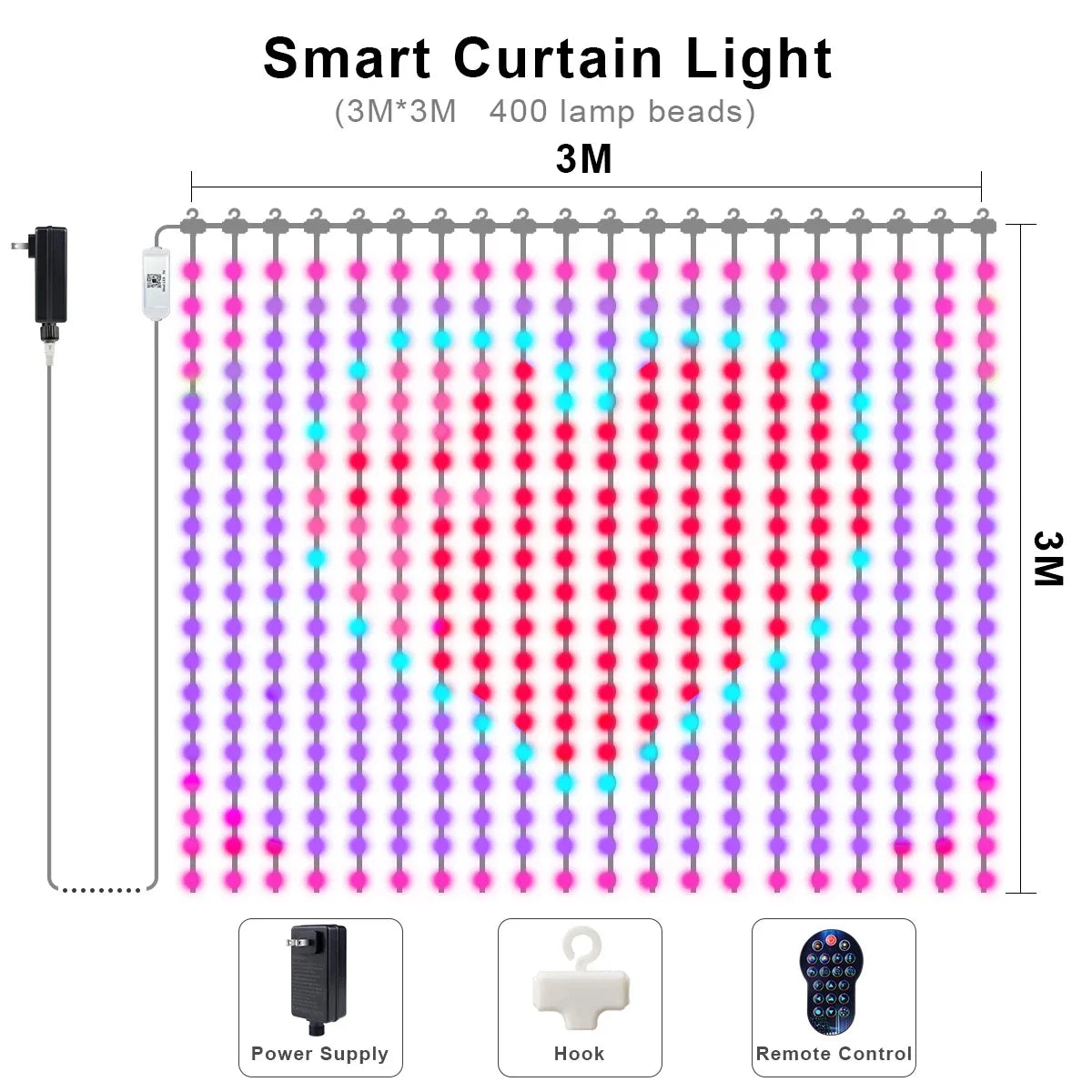 2PCS Smart Curtain Lights RGB Curtain String Lights with App Remote Music Sync Dynamic DIY for Indoor Outdoor Xmas Wall Decor