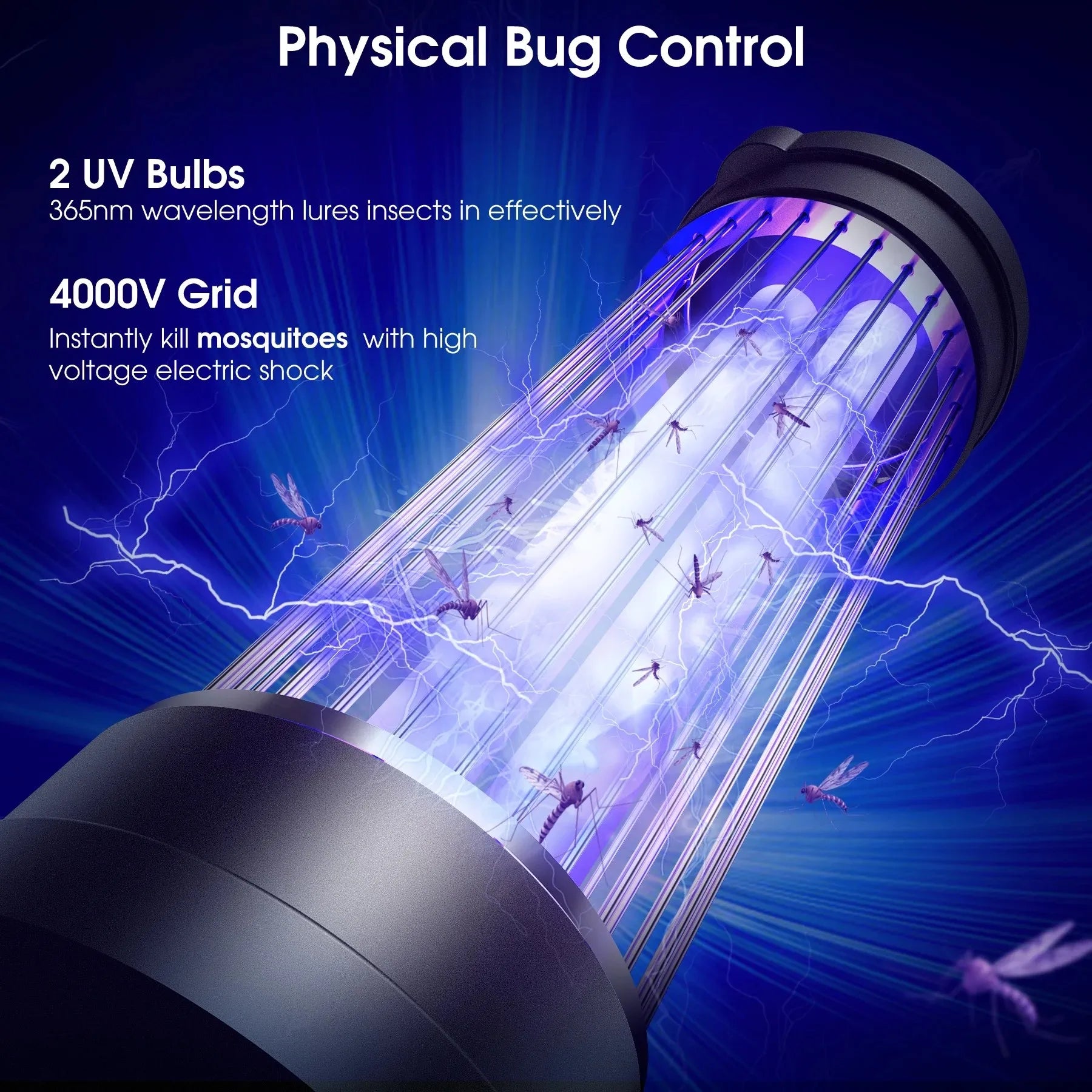 4000V Waterproof Electric Mosquito Zappers Bug Killer,Insect Fly Trap for Home Backyard Patio 2500sq.ft Low Light intensity 7.1"