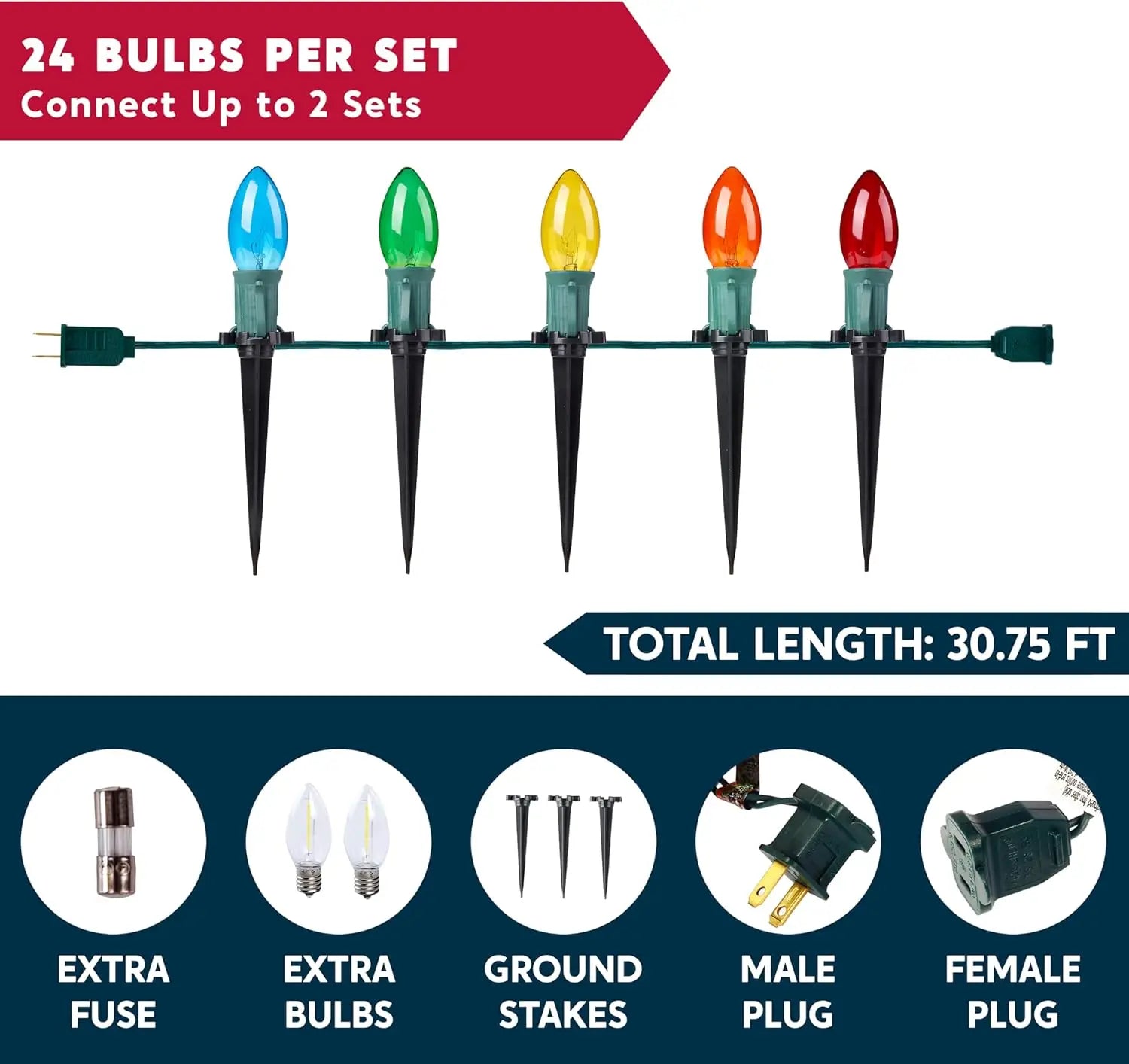 Christmas Pathway Marker String Lights 30.75ft 24 Outdoor Multicolor with Stakes for Holiday Waterproof Outside Garden