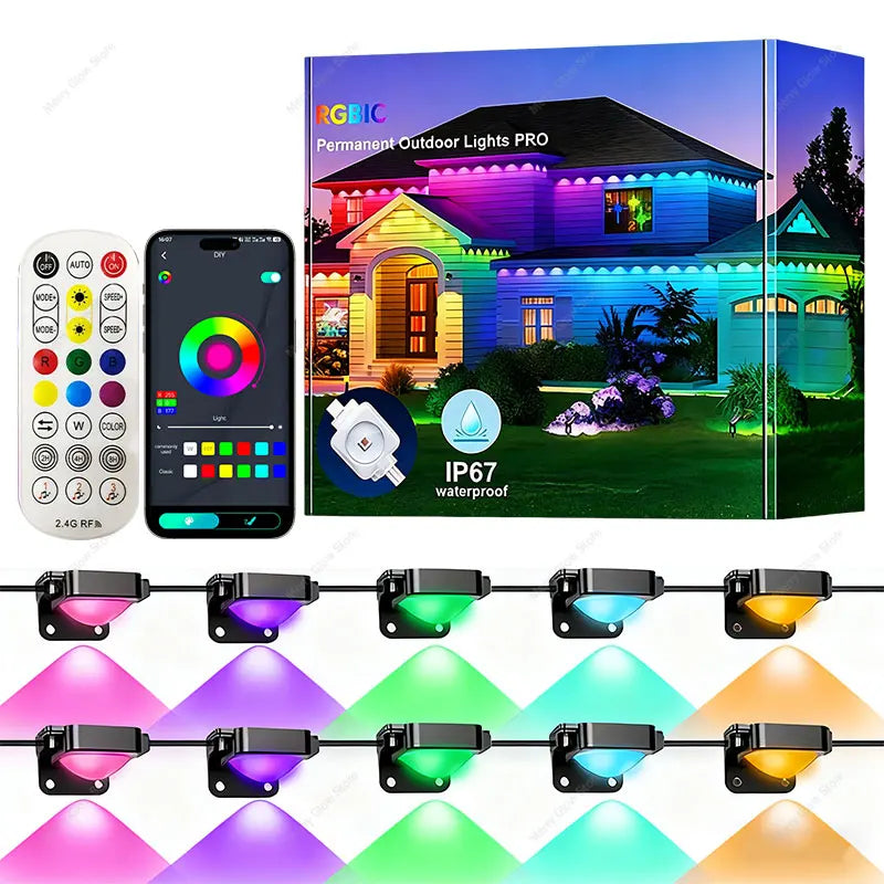 Permanent Outdoor Lights 200FT/60M Waterproof Eaves Lights Bluetooth App Timer Function Multiple Scene Modes For Christmas Decor
