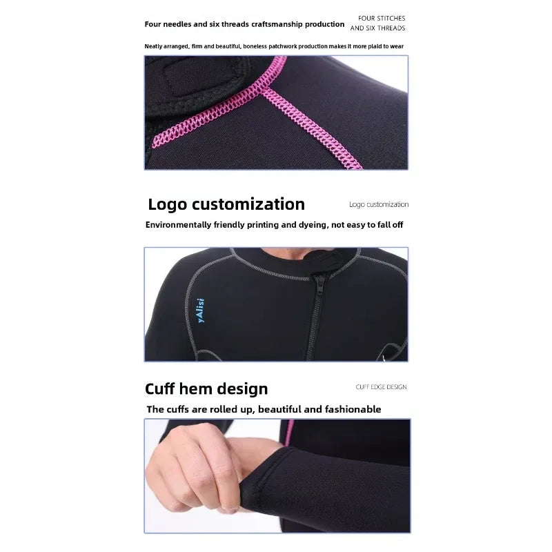 Separated 3mm Unisex Long Sleeve Neoprene Wetsuit for Cold Water Activities Like Diving Surfing & Water Aerobics With