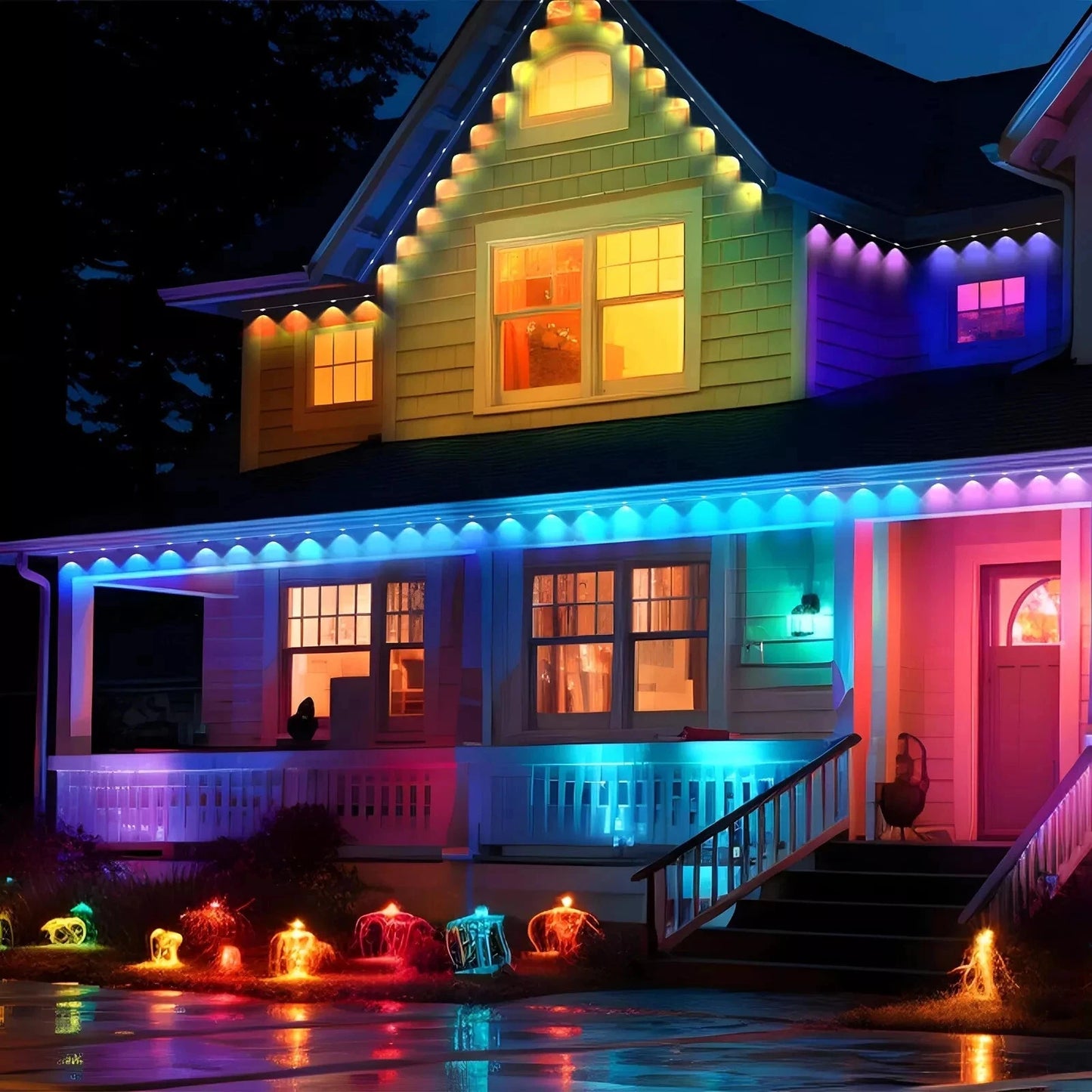100FT 60LEDs Smart RGB Eaves LED Lights String Scene Modes Music Sync Timer IP67 Waterproof Home Christmas Halloween Decor Alexa