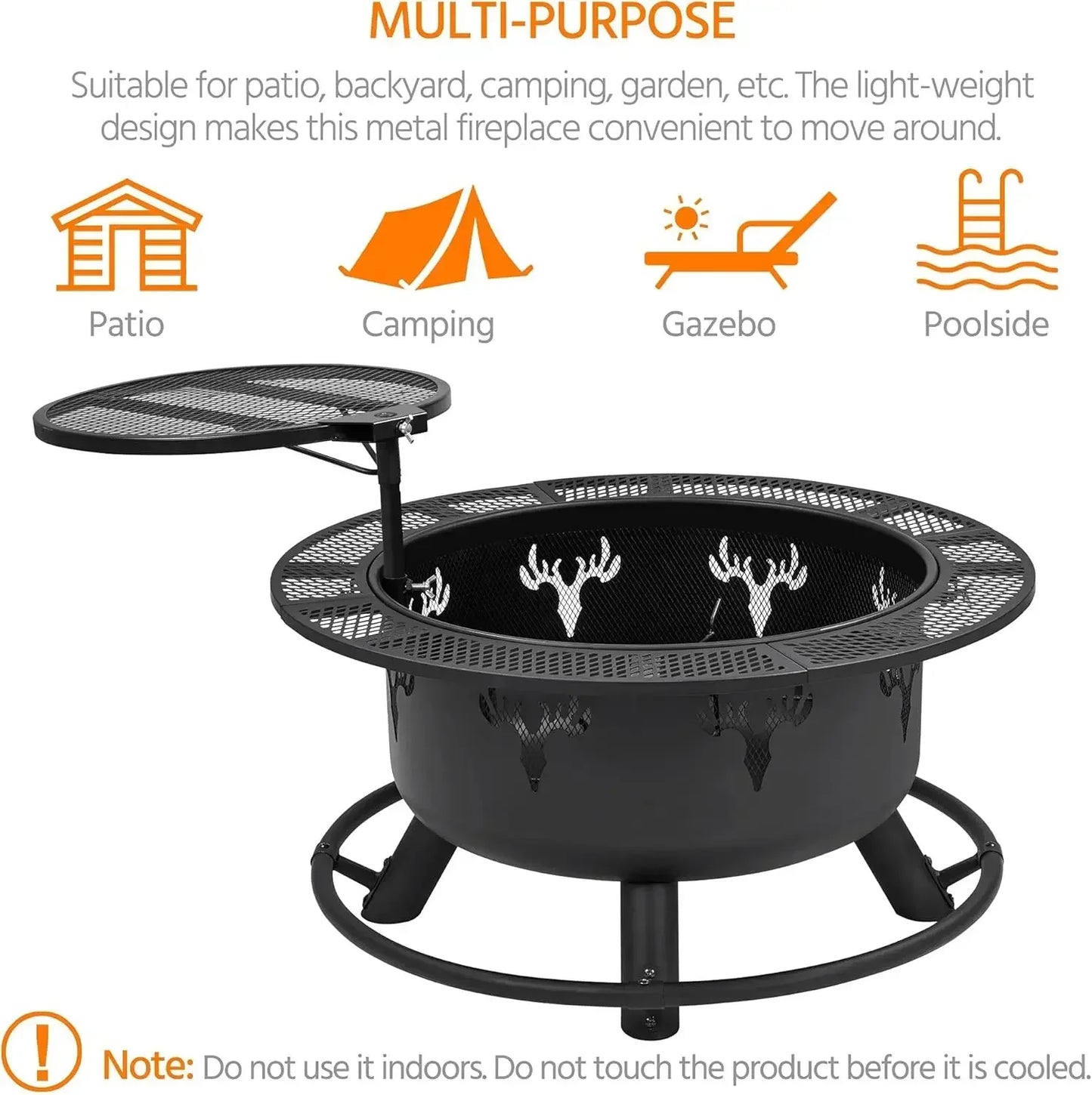 32in Fire Pit Outdoor Wood Burning Firepits Outdoor Fireplace Poker Fire Bowl for Camping, Backyard, BBQ, Garden, Bonfire