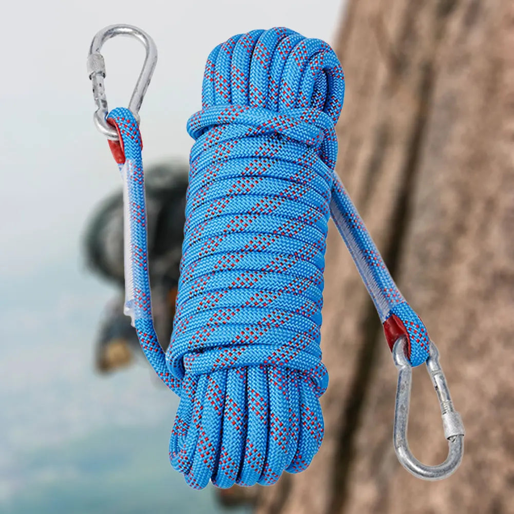 10mm Rock Climbing Rope with 2 Hooks Outdoor Static Rapelling Rope 10m/20m/30m Mountaineering Rope for Fire Escape Car Rescue