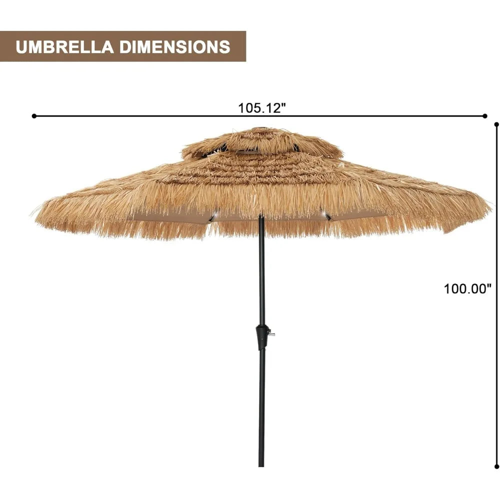 Hawaiian-Inspired Tiki Bar Patio Umbrella with Base, Tropical Beach Umbrella for Outdoor Poolside Use