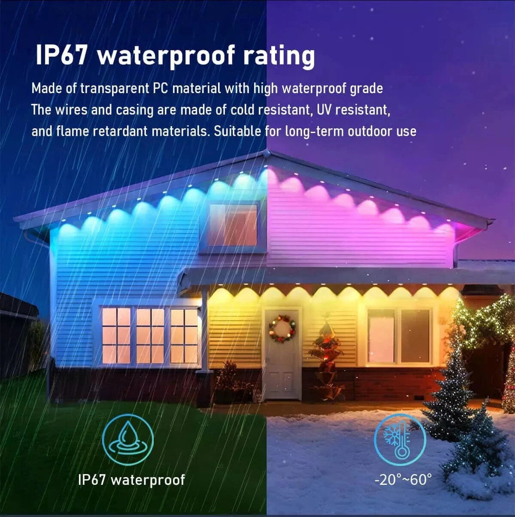 30M 60LEDs RGBIC Permanent Outdoor Eaves Lights Music Sync Timer IP67 Waterproof String Home Christmas Halloween Decor Alexa compatible