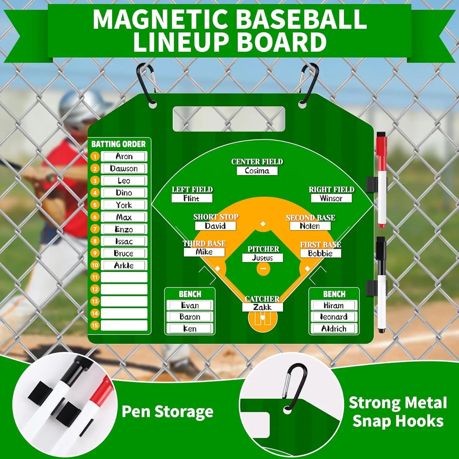 Magnetic Baseball Lineup Board, Professional Softball & Baseball Lineup Board for Dugout, Baseball Clipboard for Coa