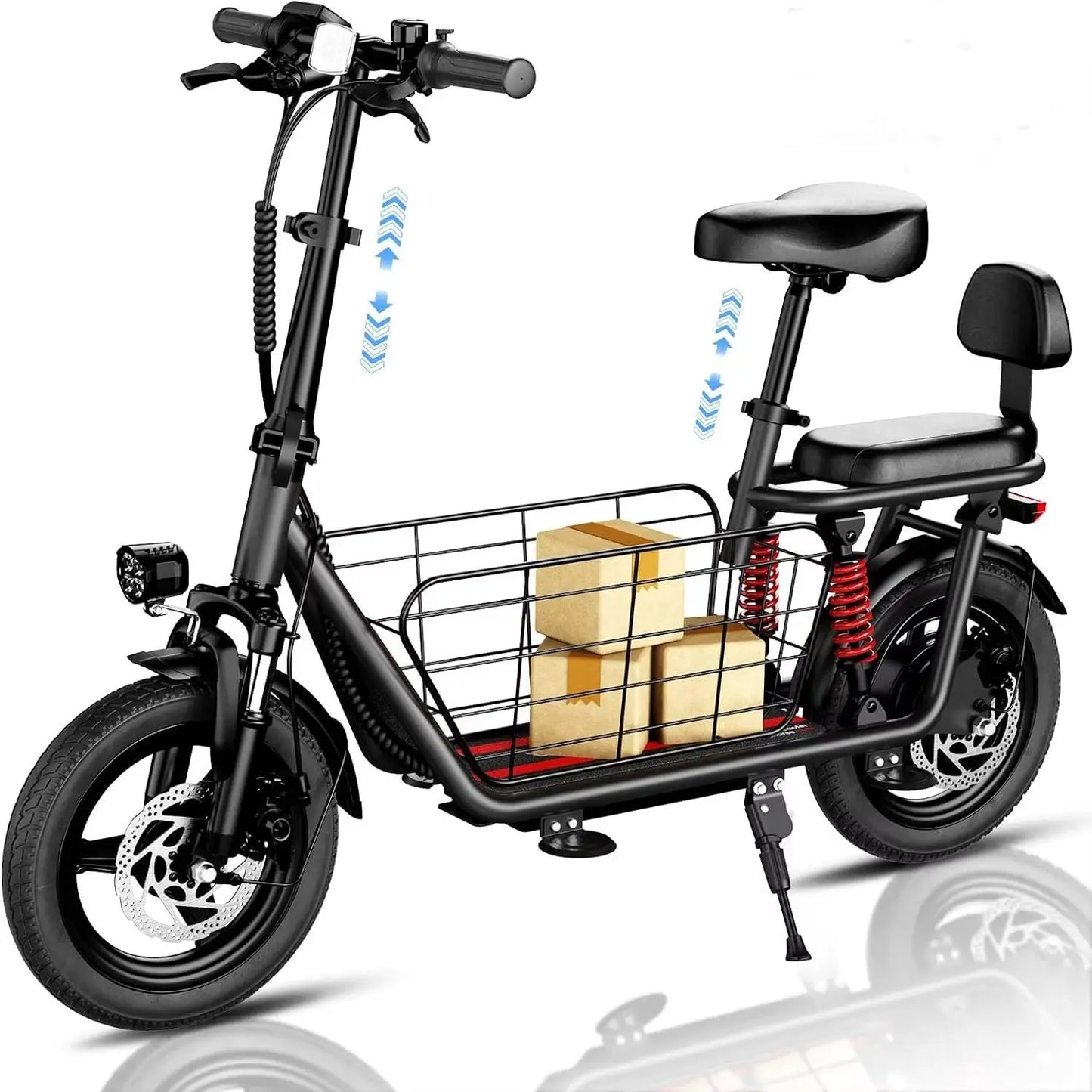 850W peak adult electric scooter,25 miles 20 MPHequipped with 14 inch tires, dual brakes dual suspension, a seat basket