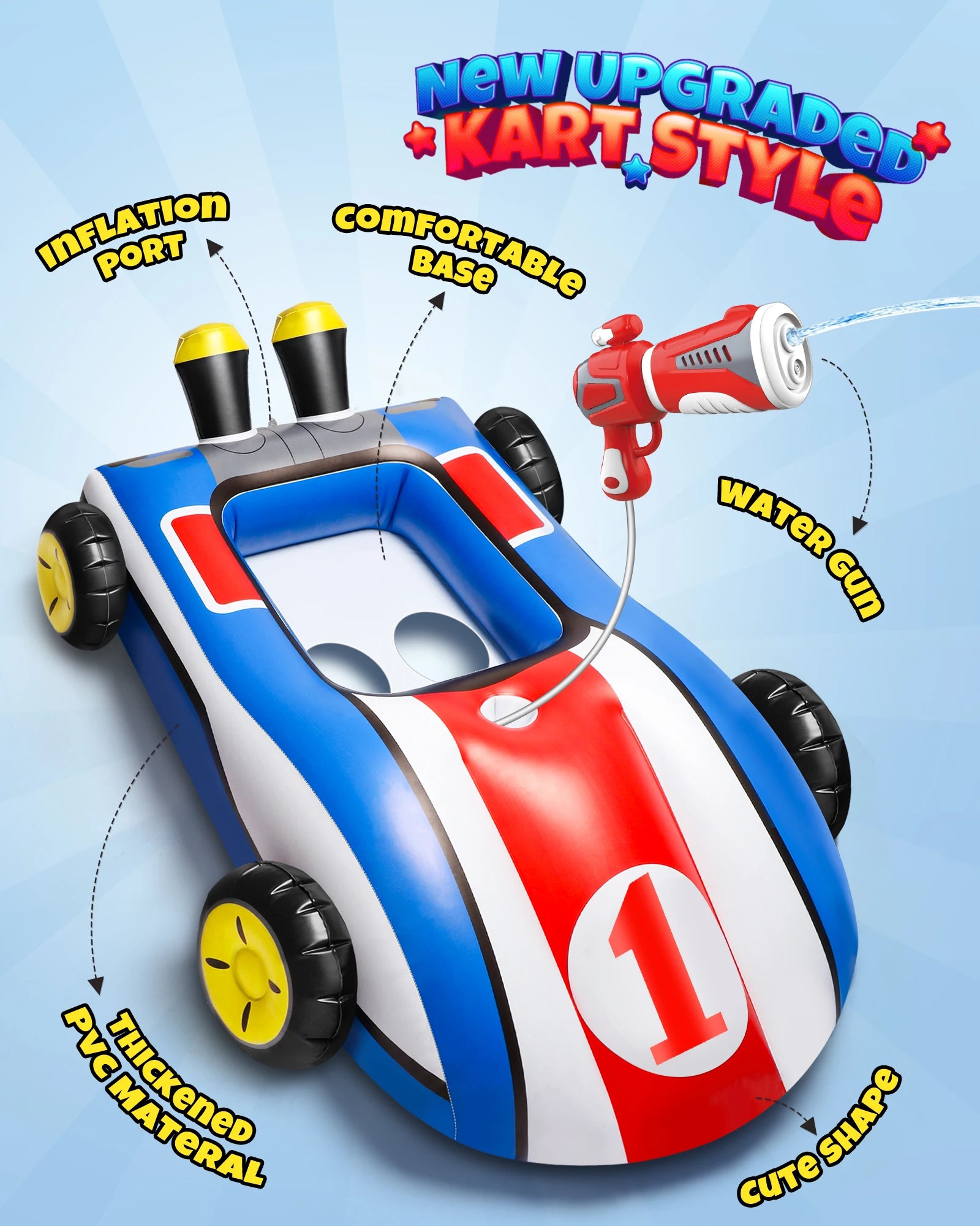 Inflatable Pool Float with Water Gun,Ride-On Swimming Toy for 4 5 6 7 8 9 Years Old Boys Girls,Summer Outdoor Water Pool Games