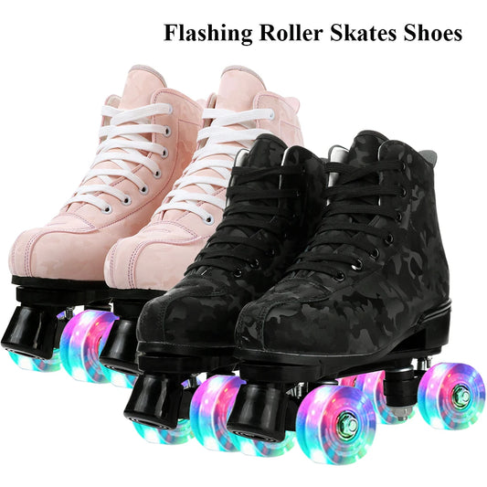 Flashing Roller Skate Shoes Outdoor Sports Double Row Skates 4 Wheels Skating Rink Training Adult Quad Sneakers Gift