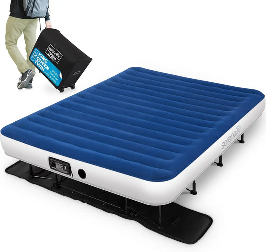 Bed Air Mattress with Frame and Rolling Case, Self-Inflating Airbed with Built in Pump for Travel