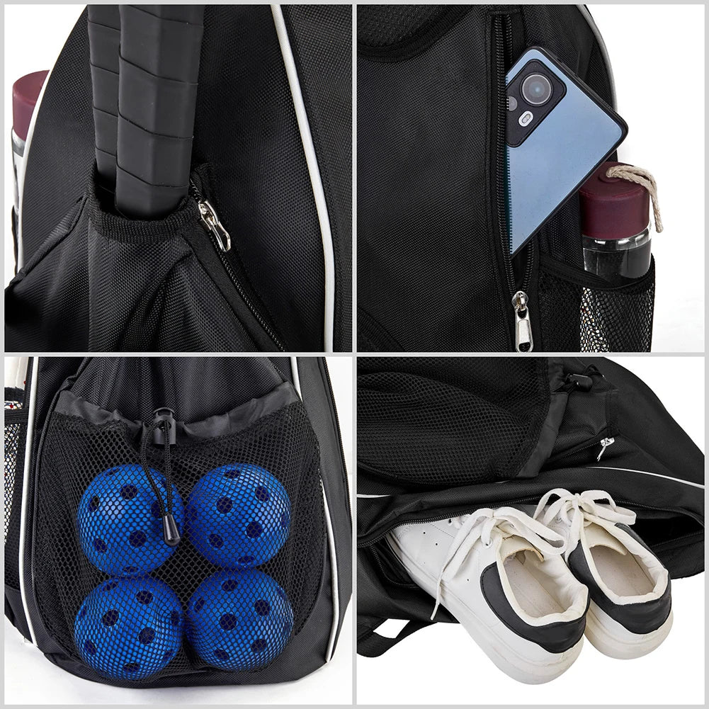 Adjustable Racket Bag with Hanging Hook Pickleball Paddle Bag Wear Resist Breathable Sports Backpack Gifts for Pickleball Lovers