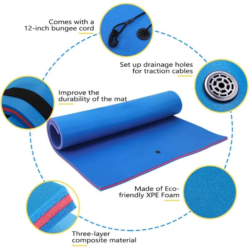 6/9/12/18 Ft Floating Mat, Lily Pad Floating Mat, Water Mat for 1-9 Adults, 3-Layer Tear-Resistant XPE Foam