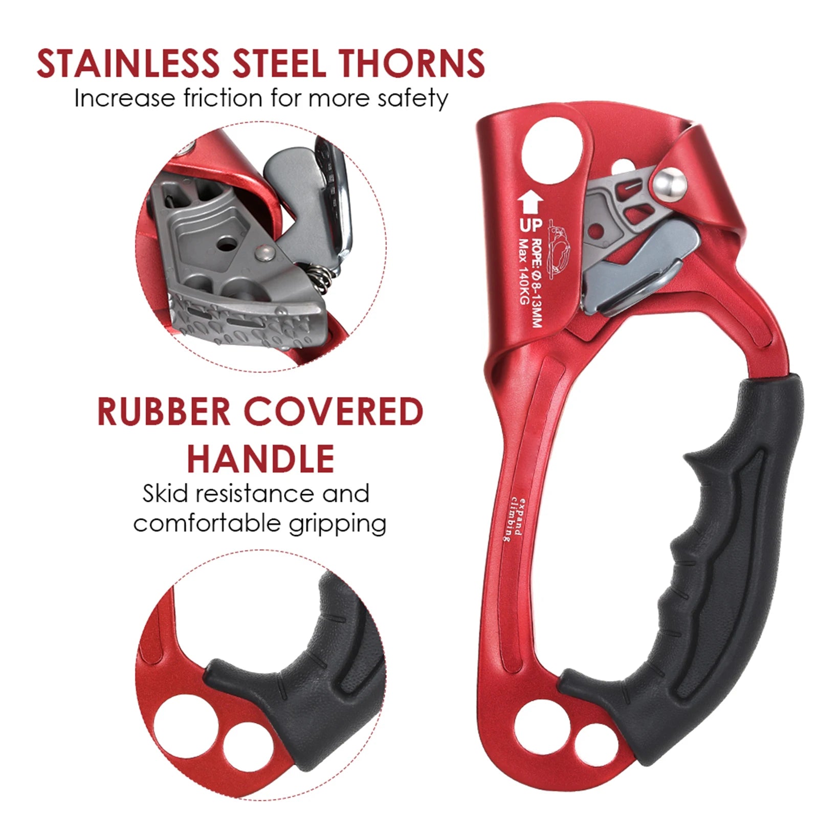 Hand Ascender Aluminum Magnesium Alloy Rock Climbing Handheld Ascender for Aloft Working Caving