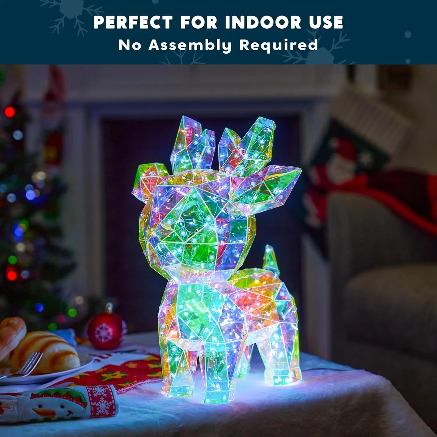 15 in Prismatic Iridescent Reindeer Light Decorations Prismatic Christmas150 LED Lights for Christmas Eve Night Décor