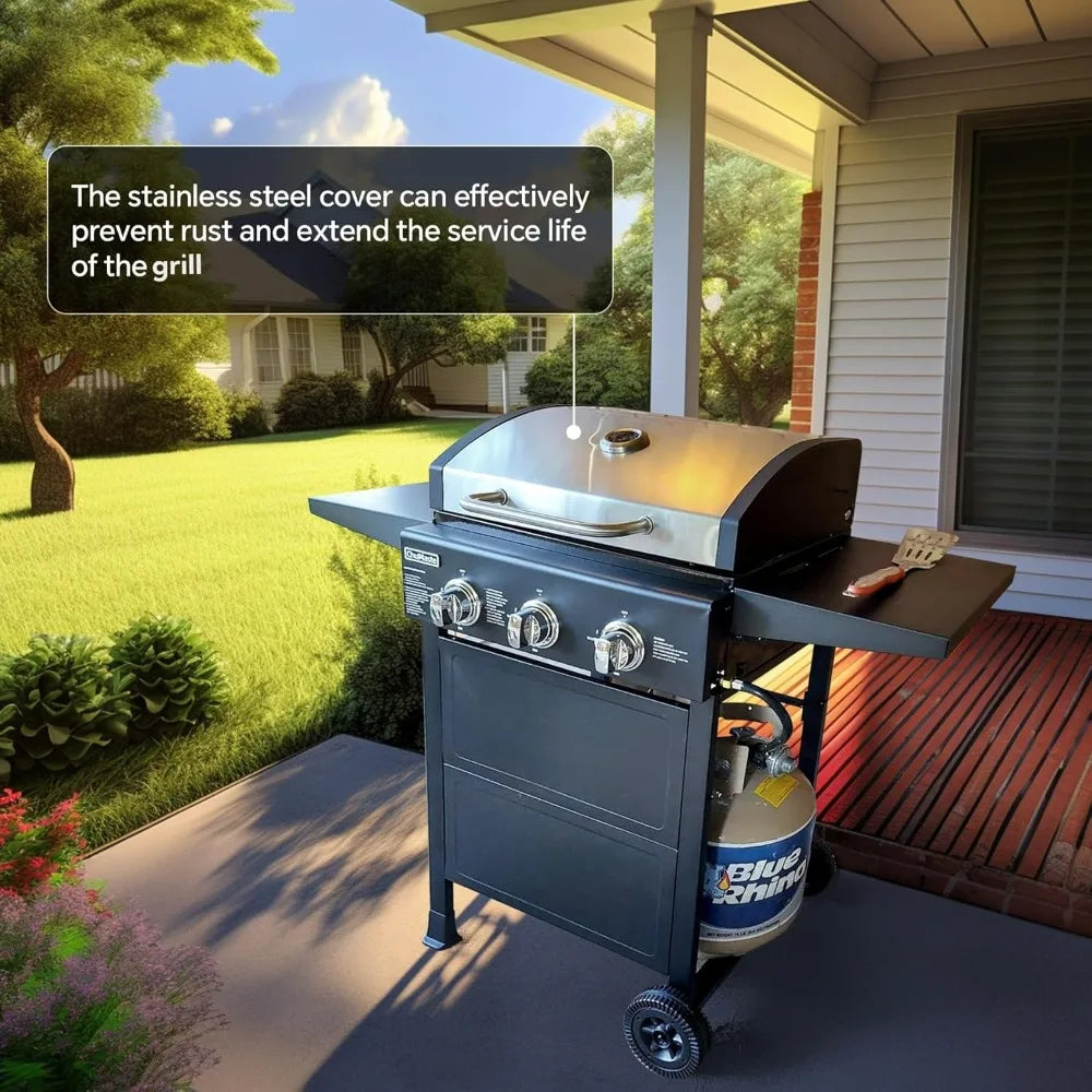 Grill Propane 3 Burner Gas Outdoor Grills, Bbq With Thermometer, Patio Grill For Small Gatherings, Asadores De Gas 30000 BTU. Ba