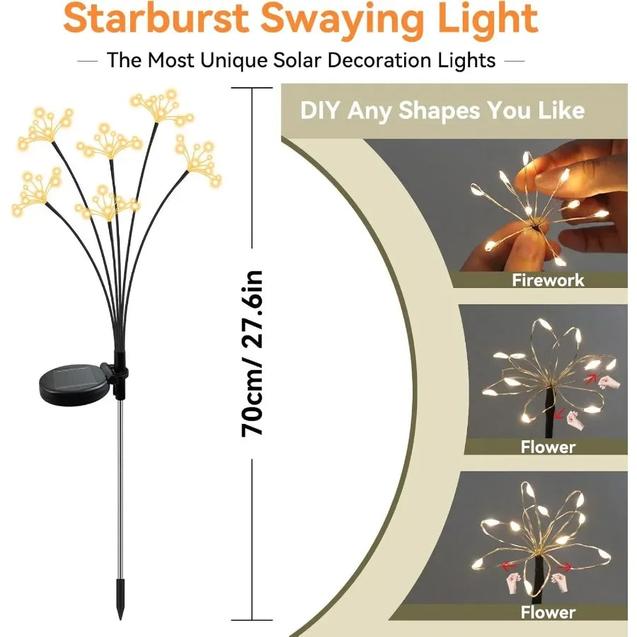 Solar Garden Lights 2 Pack Waterproof Solar Swaying Starburst Light Outdoor Lights for Yard Patio Walkway Pathway Party Wedding