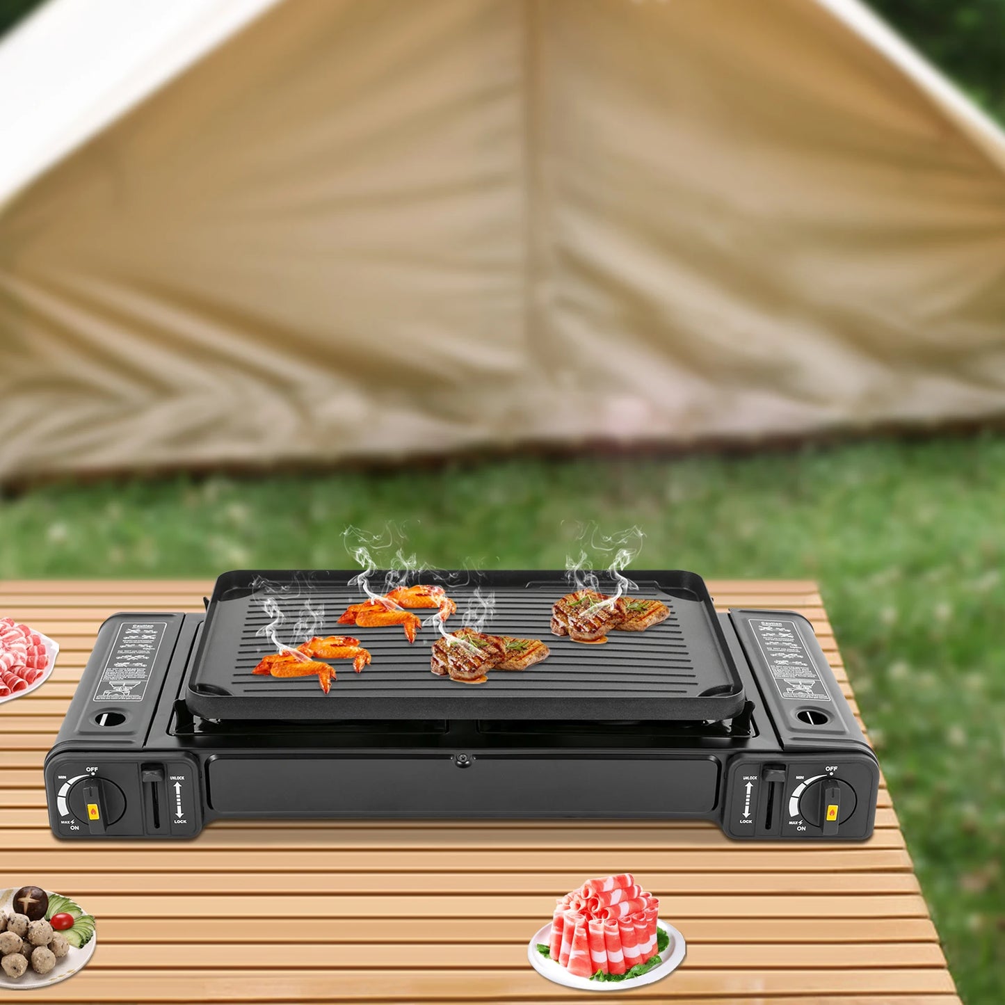Double Head Barbecue Gas stove with Baking Tray  Home Application Home Outdoor
