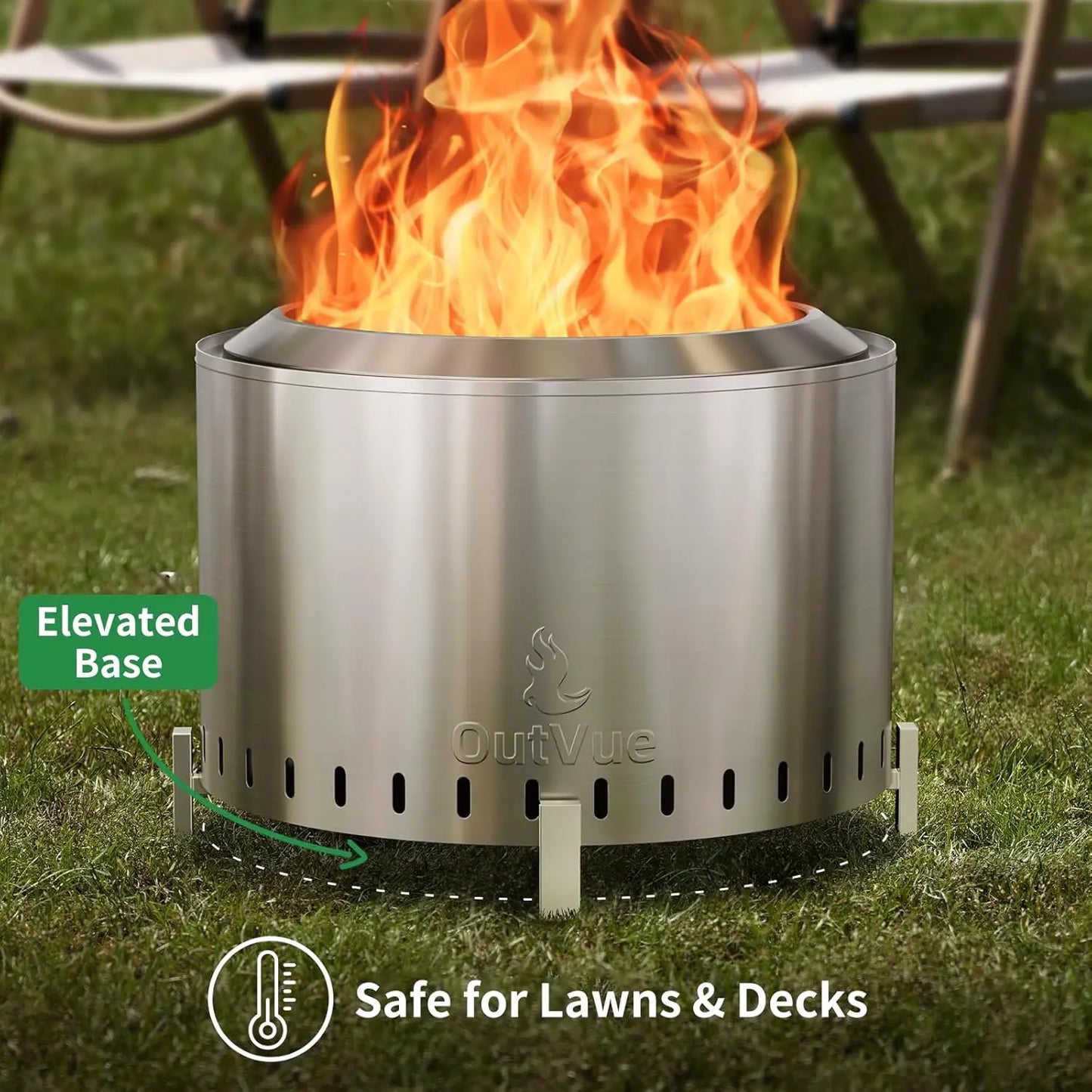 22" Stainless Steel Smokeless Fire Pit, Outdoor Protable Smokeless Wood Burning Fire Pits for Bonfire, Patio, Camping, Firepit