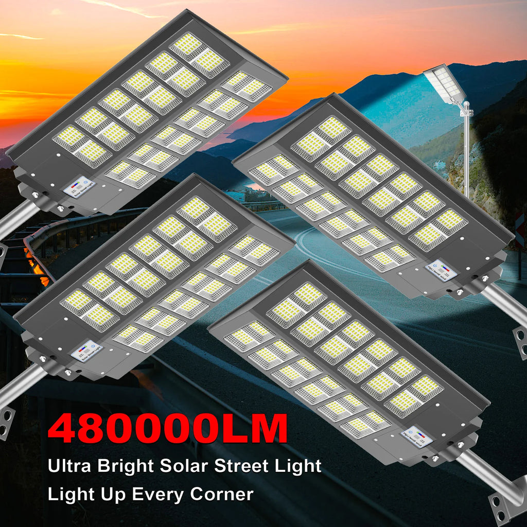 4-Pack Outdoor Solar Street Lights 5200W Automatic Sensor Lighting IP65 Waterproof Energy-Saving Eco-Friendly Suitable for Garden