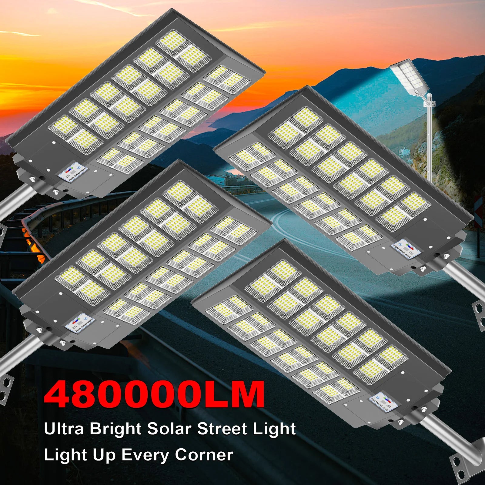 4-Pack Outdoor Solar Street Lights 5200W Automatic Sensor Lighting IP65 Waterproof Energy-Saving Eco-Friendly Suitable for Garden