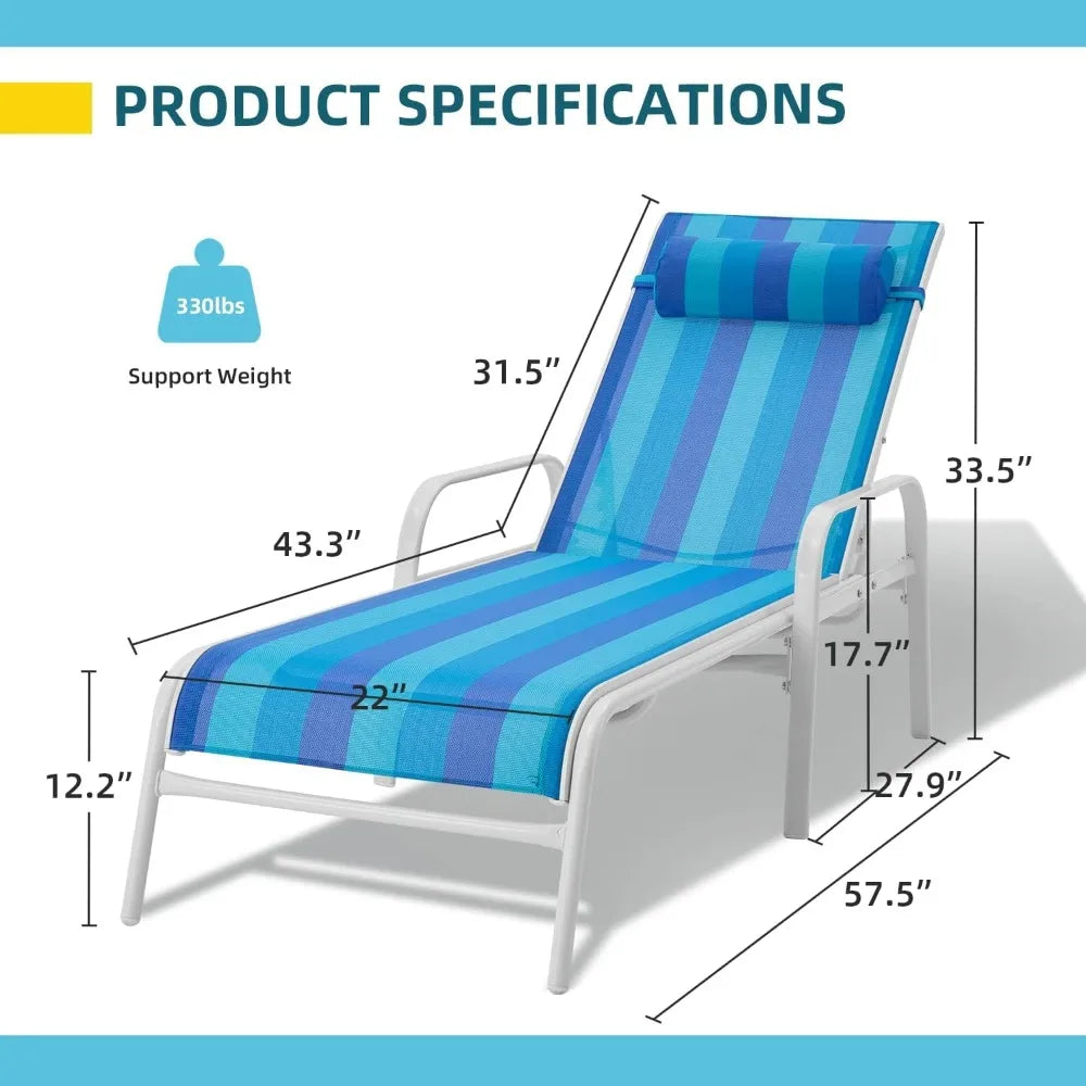 Patio Chaise Lounge, Set of 2 Outdoor Lounge Chairs for Beach, Pool, Sunbathing – Lawn Lounger Recliner Chair for Outside Tannin