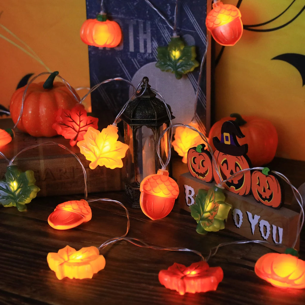 LED Pumpkin Maple Leaf Acorn String Lights，Fall Harvest Decor for Halloween Thanksgiving Christmas, Party Garden Fireplace