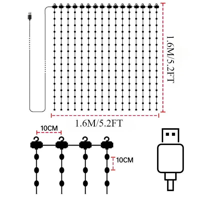 LED RGB Smart Curtain Lights with Music App Controls Fairy Light DIY String Lamp Party Window Curtain Bedroom Christma Deco