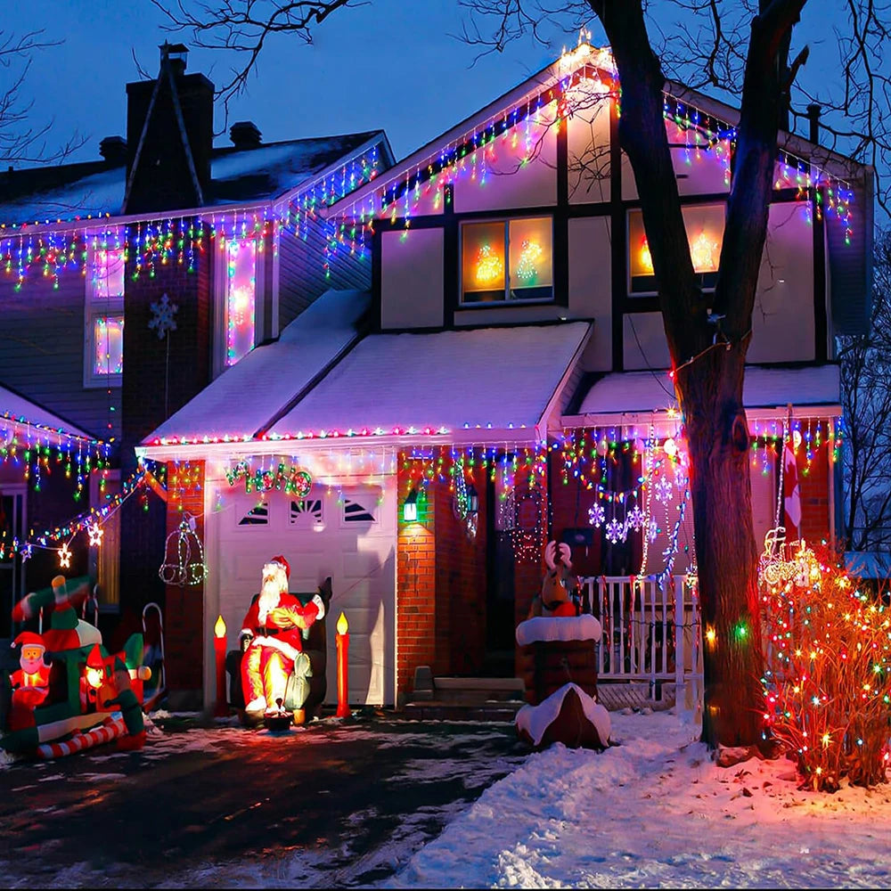 Solar Christmas Decoration Light String Outdoor waterproof Curtain Icicle Light Garden Eaves Decoration Fairy String Lights